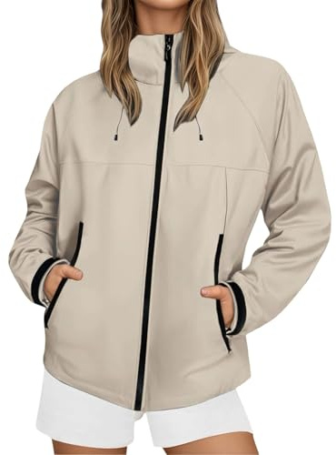 Impermeabile Donna, Giubbino Antipioggia Donna Leggero Antivento Soft Shell Giacca a Vento con Cappuccio Pioggia Giacca Lunga da Trekking Impermeabile Pioggia per Escursionismo Viaggi