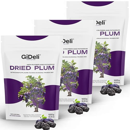 GiDeli Ciruelas pasas sin hueso 3 kg en tres bolsas - Sin azúcar añadido | Pulpa blanda y jugosa, sabor dulce natural, reserva repartida en bolsas, ideales en repostería y desayunos