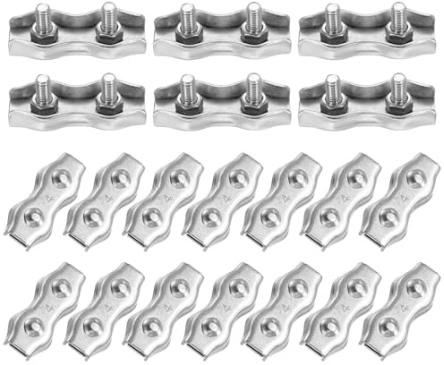 PATIKIL 20 Stück M4 Drahtseilklemmen, 304 Edelstahl Duplex Drahtseilklemmen Doppelschrauben Kabelklemme für 1/8 (3mm) Durchmesser Seil für Rigging Geländer Wäscheleine Banner Markise