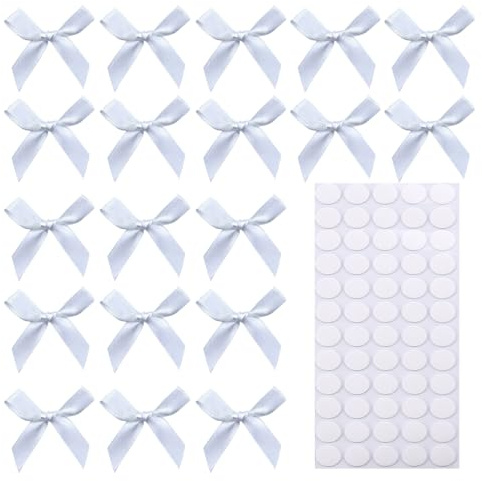 Celblisora 60 Stück 1.7 Zoll Weiße Mini-Schleifen–Kleine DIY-Satinschleifen zum Basteln,Kleine Schleifen zum Verpacken von Geschenken,Winzige Schleifenaufkleber für Grußkarten