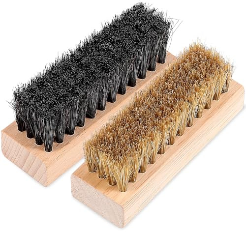 Healeved 2pezzi Spazzola per Scarpe in Pelle di Spazzole con Panno Pulizia Lucidante per Stivali e Scarpe con Manico in Legno