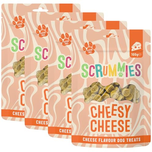 Scrummies Cheesy Cheese Dog Treats Oven Baked Bite Size Treats, Gluten Free, No Added Sugar, Low in Fat Healthy Cheese Flavour Treats for Dogs 12+ Weeks | 100g (Pack of 4)