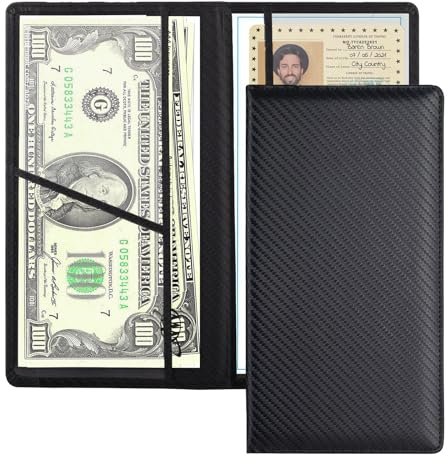 AMZAUTO Car Registration and Insurance Card Holder PU Leather, Durable Car Document Holder Clear Window for License Documents, Interior Vehicle Organizer for Women Men (Carbon Fiber)