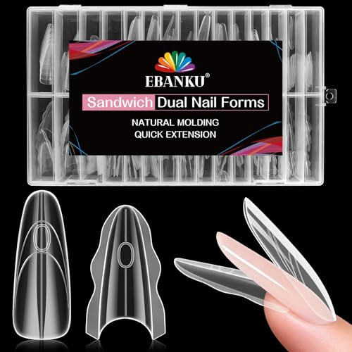 EBANKU 240PCS Sandwich Poppit Ongle Kit, Transparentes Double Top & Bottom Design Amande Carré Capsules Popits Ongle Nail d'extension Kit pour Extension Rapide des Ongles, Sans Chablon Papier