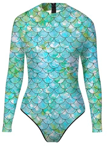 Meerjungfrau Kostüm Damen, Meerjungfrauen Body Mit Glanz Fischschuppen, Sexy Badeanzug Fischschuppen Oberteil Faschingskostüme, Bademode Schwimmanzug für Fasching Karneval