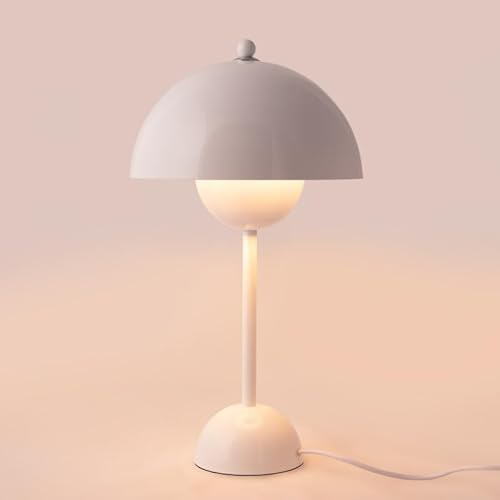 BARCELONA LED Tischlampe aus Metall Weiß, Retro Modern Design, Sanfte Indirekte Beleuchtung, Minimalistisch und Elegant, Vintage Zeitgenössischer Stil für Wohnzimmer, Schlafzimmer oder Büro
