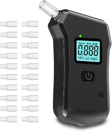 FQQF Alkoholtester Professioneller für den Heim und Professionellen,Gebrauch mit 20 Aufsätzen,LCD-Digitalanzeige und Hochempfindlichem Chip für höchste Genauigkeit