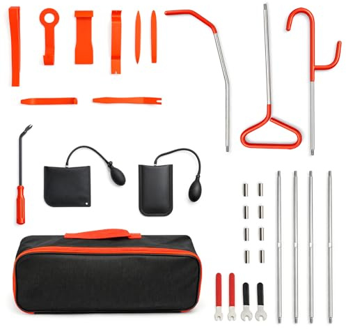 GreenWhim 31pcs Car Emergency Tool Kit for Vehicles, Long Reach Grabber, Air Wedge Bag, Trim Removal Tools, J-Hook Set with Storage Bag