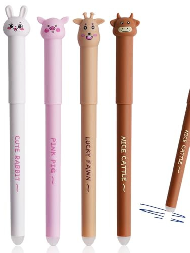 ZEXIJOW 4 Pièces Stylo Effaçable, Stylo Gel Effaçable Pointe 0,5mm, Roller Effaçable Enfant,Stylo Enfant avec Effaceur,Encre bleue