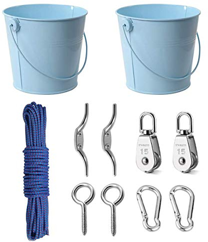 FUQUN Gardening Tool Set, Riemenscheibe mit Eimerkabel, für Kinder ist das perfekte Zubehör für das Baumhaus, das Spielhaus und den Kletterrahmen. (Farbe: Blau)