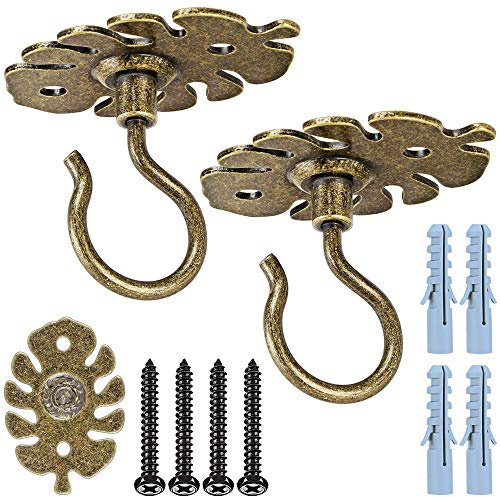 Dolibest Wall Mount Ceiling Hooks,Plant Hooks for Ceiling Metal Plant Bracket Iron Wall Mount Lanterns Hangers Hooks for Hanging Plants Lights, Outdoor Wire, Fairy Lights, Wind Chimes, Bronze(2PCS)
