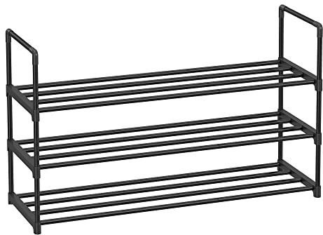 SONGMICS Schuhregal 3 Ebenen, Schuhständer Metall, Schuhaufbewahrung, Schuh-Organizer, aufrecht oder umgedreht, für 16-20 Paar Schuhe, stapelbar, Flur, 30 x 92 x 55 cm, schwarz LSA303B02
