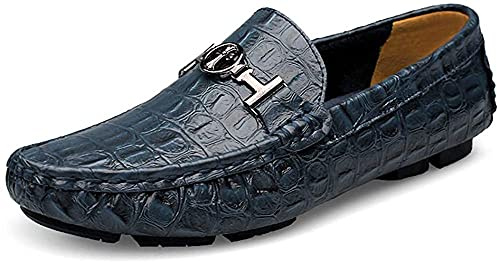 Mäns Läder Casual Anti Slip Körning Loafers Platt Botten Promenader Mjuka Läderskor Business Formella Båtskor Fashionabla Tofflor Blå 41/42 EU