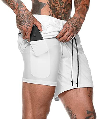 XDSP Pantalón Corto para Hombre,Pantalones Cortos Deportivos para Correr 2 en 1 con Compresión Interna y Bolsillo para Hombres