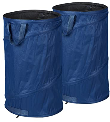 Relaxdays Sacchi da Giardinaggio, Set da 2, Fogliame e Rifiuti, Sistema Pop Up, 120 l, Impermeabile, 72x45 cm, Blu, Poliestere, HD: 72 x 45 cm