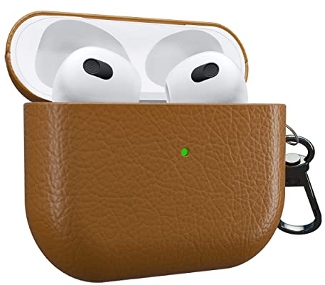 MyGadget Cover Rigida Compatibile con Apple Airpods 3a Generazione - Custodia Finta Pelle per Cuffie Auricolari - Case con Skin Antiurto - Dark Brown