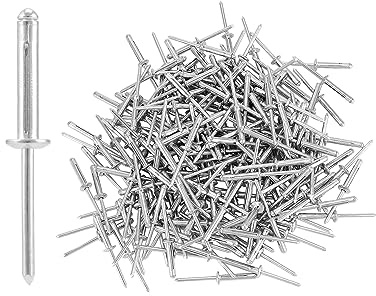 QWORK Exploding Rivets, 200 Pcs 3/16 x 1 Large Head Aluminum Mandrel, Solid Aluminum Grip Rivets, Large Flange Rivets