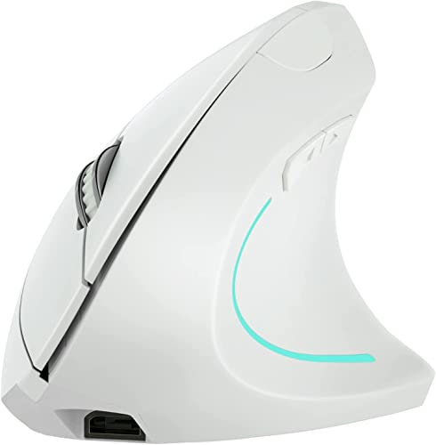 Souris Verticale, 2.4GHz Sans Fil Rechargeable Ergonomique Verticale Souris De Jeu D'ordinateur, Poignée Confortable 2400 DPI Optique USB PC Souris De Jeu Pour Ordinateur Portable Mac (Blanc)