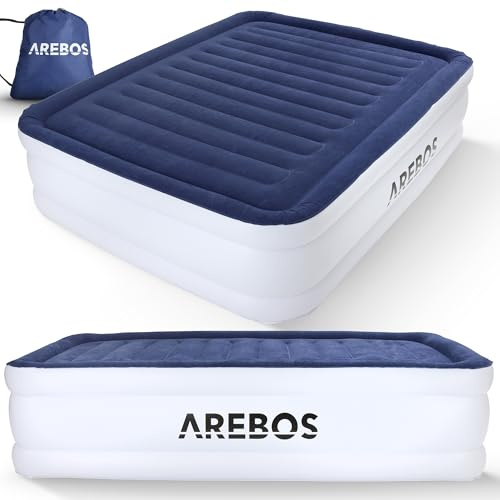 Arebos Aufblasbare Matratze Luftbett Selbstaufblasend Gästebett mit integrierter elektrischer Pumpe Luftmatratze für Camping/Heimgebrauch für 2 Personen 203×152,5×51 cm inkl.Tragetasche & Reperaturset