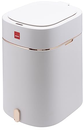 SENSIOHOME 12 Litre Waterproof Motion Sensor Trash Can Dust Bin with Auto Lid, Automatic Garbage Bin for Bedroom Kitchen Bathroom Living Room Office, White with Gold coloured Trim