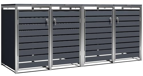 Zelsius Edelstahl Mülltonnenbox 4 Tonnen | 120-240 Liter | Anthrazit RAL 7016 | inkl. Erweiterungsmöglichkeit | Aufbewahrungsbox für Mülltonnen, Mülltonnenbox 4er, Garten Müllhaus