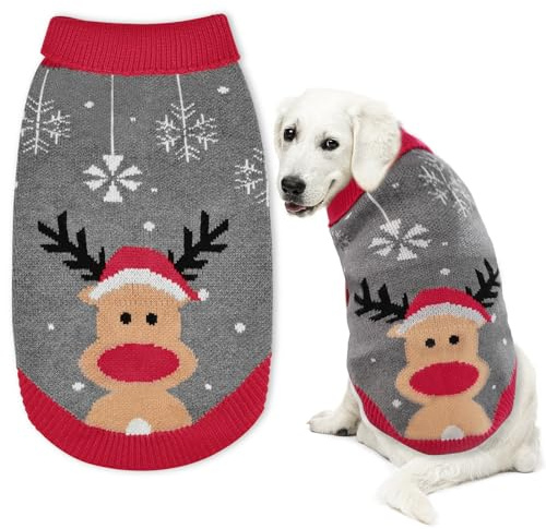 FWLWTWSS Weihnachten Hundepullover, Winter Warmer hundepulli Sweater mit Rollkragen, Geschenke für kleine und mittelgroße Hunde Large