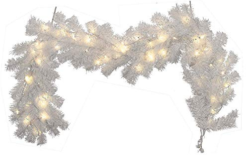 PUZAME 9FT Christmas Garland Decorations with LED Lights, 2.7M White Artificial Rattan Xmas Wreath Garlands Decorations for Fireplaces Stairs, Christmas Garlands for Holiday, Wedding Party Decoration