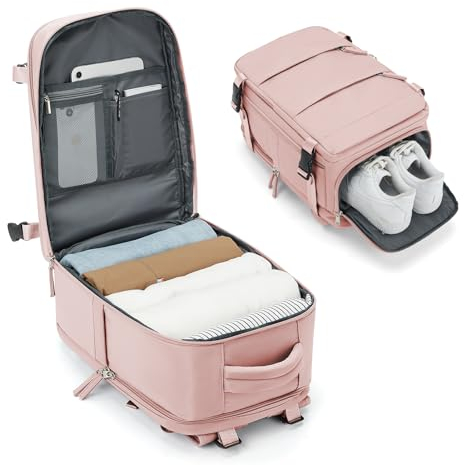 BJLFS Ryanair Handgepäck 40x30x20 Handgepäck Rucksack für Flugzeug Klein Reiserucksack Damen 20L mit Schuhfach für Herren Wasserdicht Rucksack mit Laptopfach für 14 Zoll Laptop,Rosa
