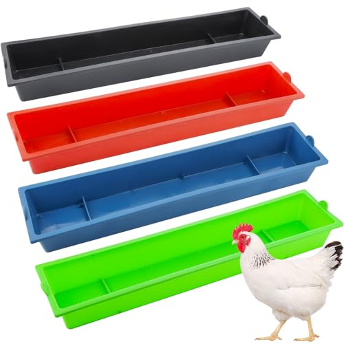 DQITJ 4-pack kyckling stor kapacitet matare plastmatningstråg hink hängande matdispenser för kyckling anka duva fågel boskap fjäderfä (längd: 60 cm)
