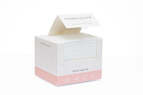 DERMA•CLEAN-50 COUNT-Ultra-Soft, Eco Friendly Biodegradable Face and Body and Intimate Wipes. Single-Use Makeup Remover and quick on-the-go washcloth. Dry Wipes, Baby Wipes, Disposable Face Towels
