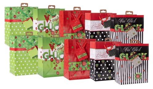 Laro Premium-Line Mittel Geschenktaschen Geschenktüten Marienkäfer Medium 10-100 Stk, Anzahl:10, Muster Tüten:Marienkäfer Medium