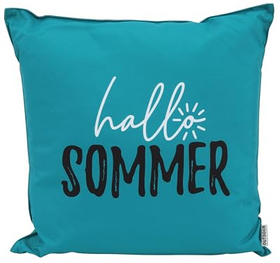 CB Home & Style Outdoor Garten Kissen Wasserabweisend 45x45cm mit Füllung - Sommer (Hallo Sommer - Petrol)