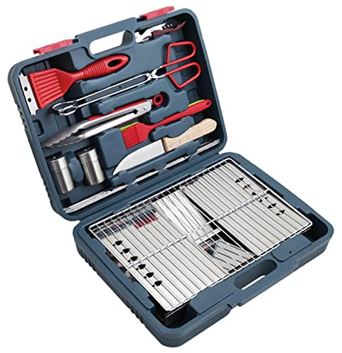 TGGOHIGH BBQ-Grillwerkzeug-Set, Edelstahl-Grillzubehör-Utensilien-Set mit Grill-Feuerstelle und Aufbewahrungskoffer, Grillwerkzeug-Set für Camping-Grill im Freien