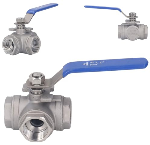 1 Stück 3 Wege Kugelhahn,1 Zoll DN25 T-Kugelhahn 304 Edelstahl-Kugelhahn Mit Innengewinde,Manuelles Antriebsventil,G-Gewinde,Kugelhahn Mit Vollem Durchgang Für Wasser,Öl,Gas（Hebelgriff Blau）