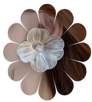 Golden Plated Blue Matte Flower Stud Drop Earrings Delicate Flower Stud Earrings Big Pearl Dangle Earrings Wedding Pearl Earrings Jewelry For Women And Girls (SilverWhite)