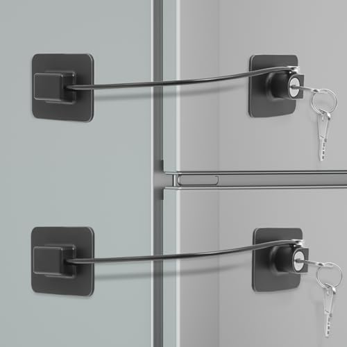 KOVOSCH 2Pcs Fridge Locks,Cupboard Locks,Window Locks for Children Safety,Window Restrictors for Upvc,Door Lock Without Drilling,Fridge Locks with Keys,Baby Drawer and Cabinet Safety Lock,Black