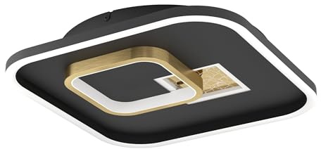 EGLO LED Deckenleuchte Tiriolo, geometrische Deckenlampe | Wohnzimmerlampe aus Metall und Kunststoff in Schwarz und Gold, Flurlampe neutralweiß, 38 x 38 cm