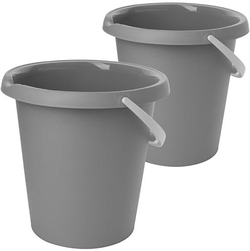 2friends Modèle Classic - Lot de 2 seaux de nettoyage - 10 l - En plastique robuste - Couleur : gris clair - Durable et polyvalent - Avec poignée de transport - Fabriqué en UE
