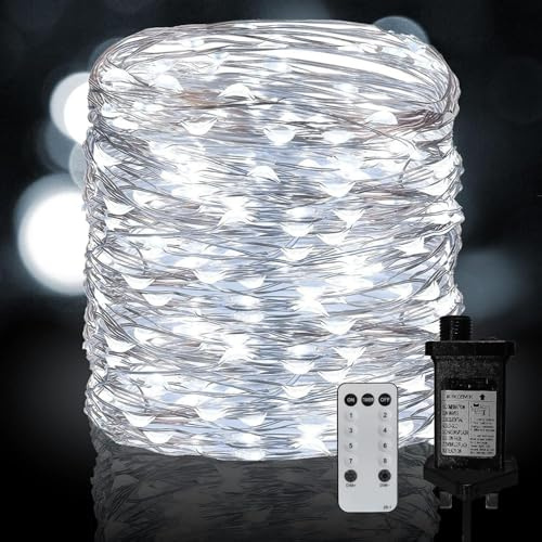 Neonawall Plug in Fairy String Lights, 30M 300 LED Silver Wire Lights Mains Powered 8 Mode Micro Firefly Lights for Bedroom Garden Wedding Party Christmas Decoration (Cool White)