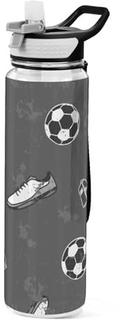 Mnsruu Transparente Sport-Wasserflasche mit Strohhalm, auslaufsichere Trinkflasche, Fußballschuhpfeife, Fahrradflaschen für Sport, Büro, Schule, BPA-freier Tritan-Kunststoff, 1 Liter
