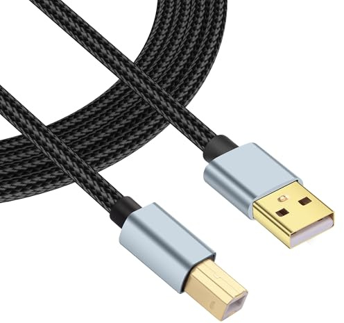 JSADZKJ Cable de impresora USB 2.0 de 9,8 pies, USB A a USB-B 2.0, cable trenzado USB tipo A macho a B, cable de escáner macho, cable de transmisión USB 2.0 de 480 Mbps para impresora de escritorio,