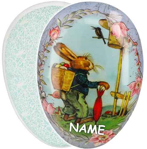 alles-meine.de GmbH XXL - Füll - Pappei 36 cm - Ostereier, Hase geht wandern - incl. Name - Osterei/Ei zum Befüllen - Deko Pappe Papp Pappeier - Dekoei Pappostereier Füllen/P..