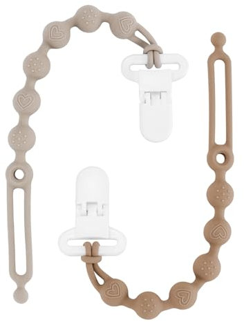 Schnullerkette, Schnullerkette Silikon, Einteiliges Design Schnullerband für Babys MäDchen und Junge, BPA-frei, 2er-Pack (Sand+Light grey)