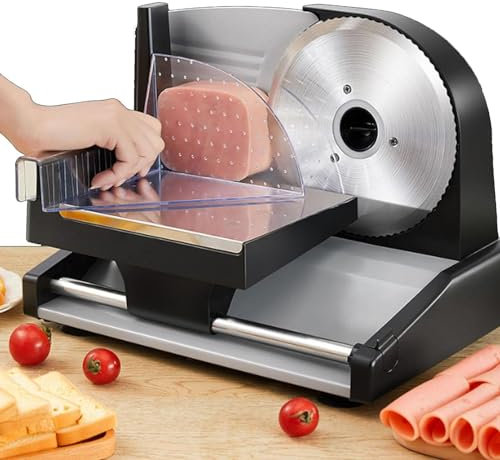 Electric Meat Deli Slicer - 19mm Blade Thickness, Adjustable Slicer Machine for Home Use - Removable Blades, Easy to Clean - Perfect for Kitchen and Food Preparation