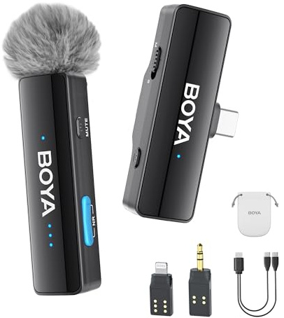 BOYALINK A1(TX+RX) Upgarde Wireless Microphone,Mini Lapel Mic with Noise Cancelling for iPhone15/16 Android/Type-C Smartphone Laptop,9H Duration,300M Range,Dual-Channle Mic for YouTube Podcast TikTok