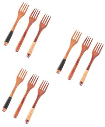 Alipis 9piezas Tenedor De Madera Japonés De Dientes De Cubiertos De Madera Natural Para Postres y Ensaladas Utensilios Ecológicos Para Cocina y Picnic