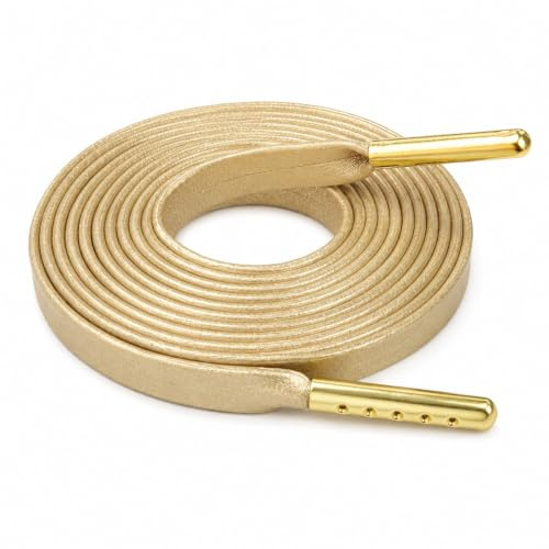 Codulu Cordones Planos de Piel sintética para Zapatos con Puntas de Metal Dorado, 7 mm de Ancho, Cordones de Repuesto para Zapatillas Deportivas, Patinaje, Botas Deportivas, 120 cm, Dorado Claro, 120