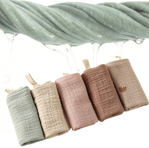 5 Baby Mulltücher, 22 x 23 cm, Spucktücher, atmungsaktive Mulltücher, Sabbertücher