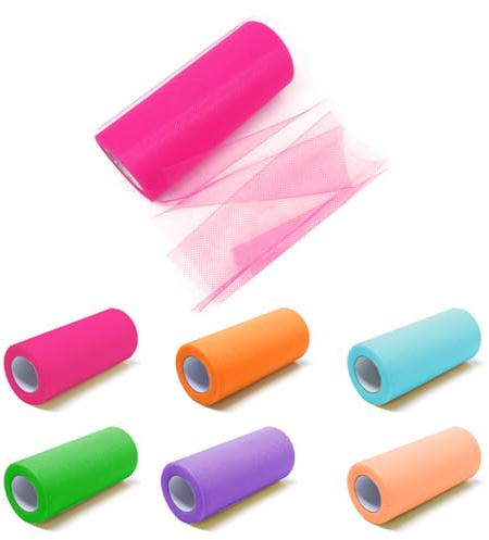Rebanky 6 Bunter Tüllstoff Meterware, 15 cm x 23 m, für Hochzeit und Deko | Organza Tulle für Tutu, Hochzeit, Party, Geschenkverpackung, Dekoration und DIY-Bastelprojekte