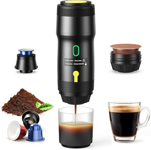 Cafetera Portatil Capsulas 3 en 1 compatible con Nespresso Dolce Gusto y Café Molido - Mini Cafetera Portátil Multicapsulas para Llevar - Maquina Cafe Portatil Pequeña Universal